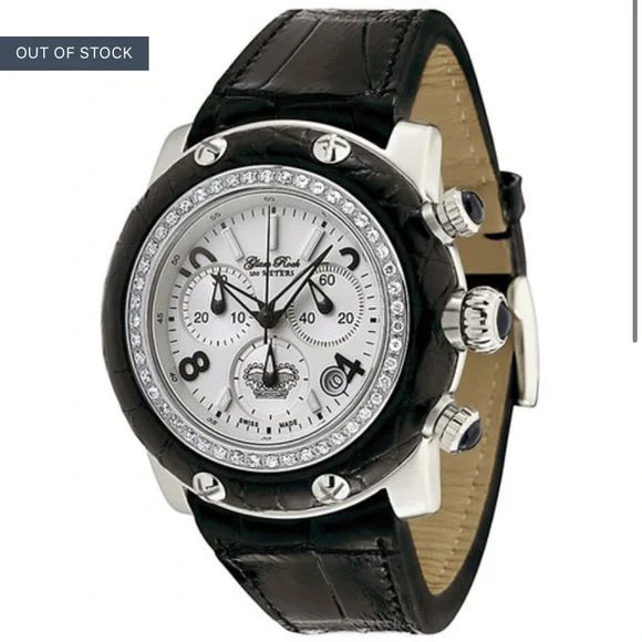 Glam Rock Miami Diamond Ladies Chronograph Croc Leather Black Band Watch Glam Rock Men main image 3